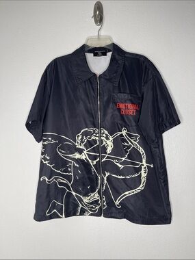 Mixed Emotion Zip Up Shirt Black Cupid Graphic Emotional Closet Size Medium